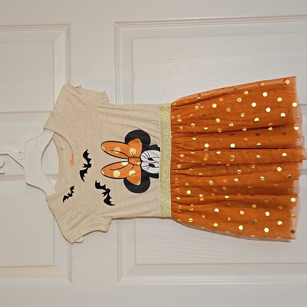 Disney Minnie Mouse Cream Orange Metallic Gold Dress Size 4 New